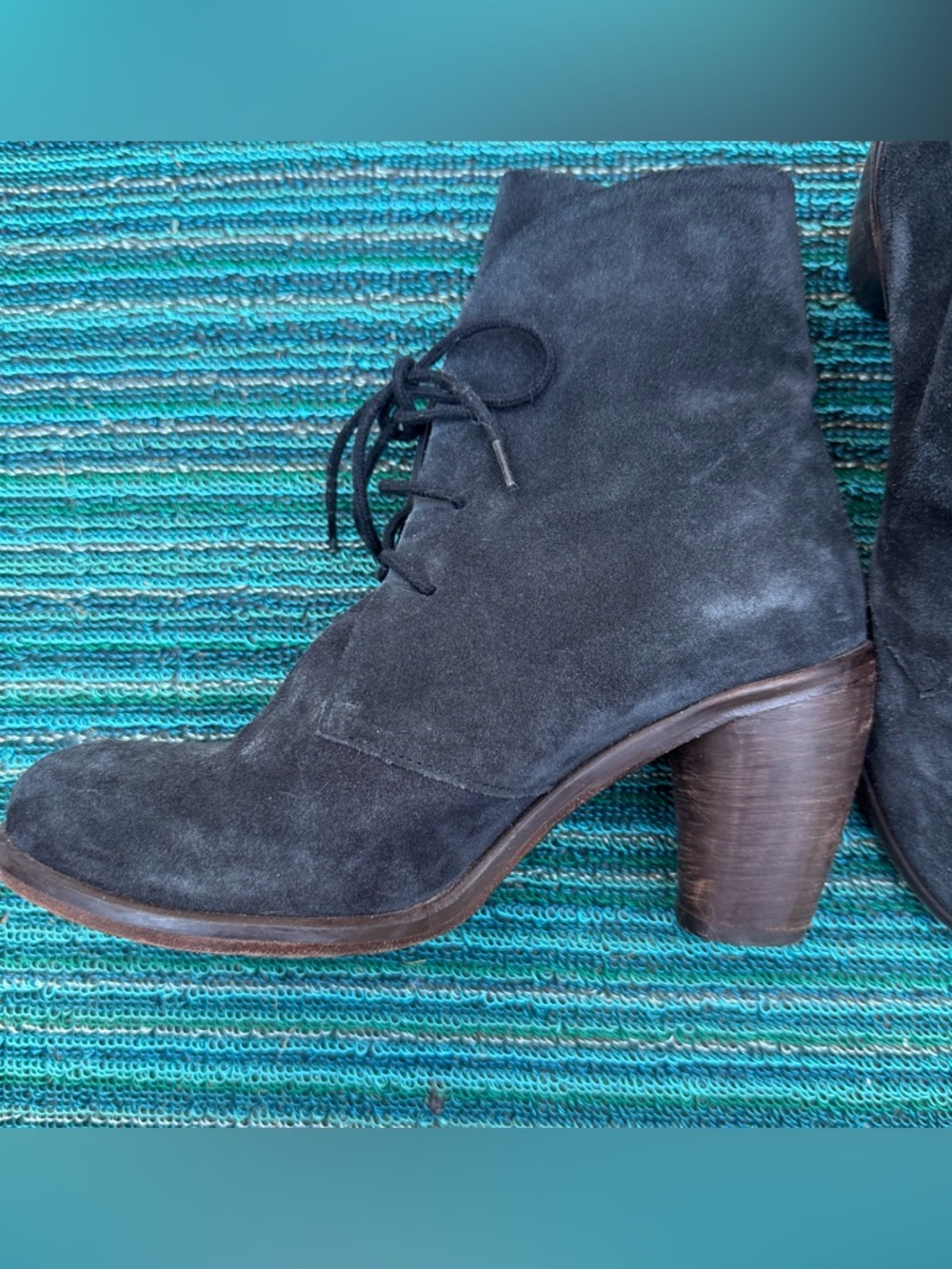 A. Matio Suede Ankle Boots Size 38 Black Lace Up Stacked Heel Made in Spain